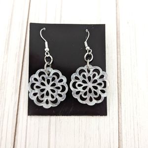 Mandala frosted white earrings